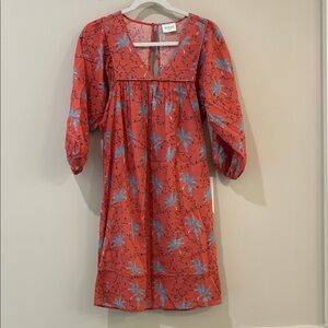Vibrant Women's Dress in Red with Blue Floral Design